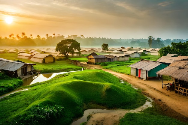 un village le matin