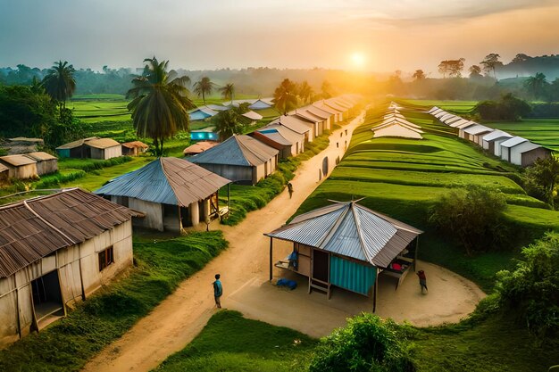 un village le matin