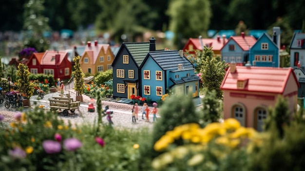 Photo un village miniature avec une petite ville en arrière-plan