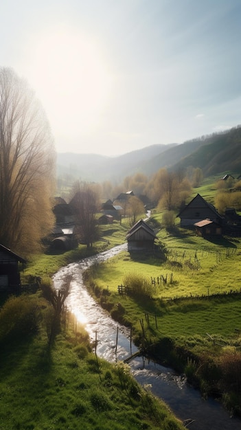 Un village de montagne traversé par une rivière