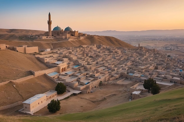 un village avec une mosquée et une mosquée en arrière-plan