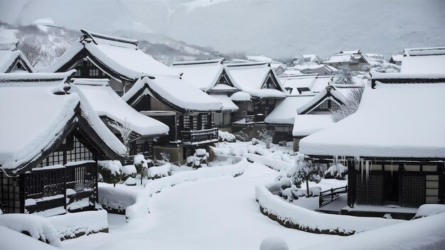 Photo le village de la neige à shirakawago au japon