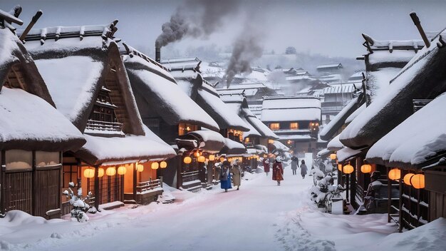 Photo le village de la neige à shirakawago au japon