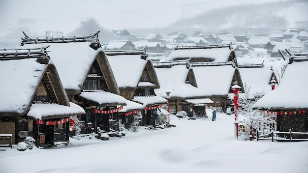 Photo le village de la neige à shirakawago au japon