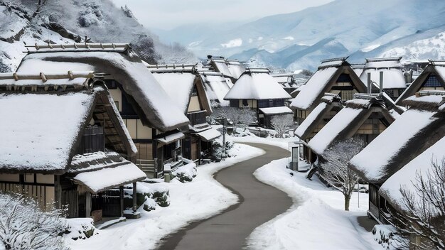 Photo le village de la neige à shirakawago