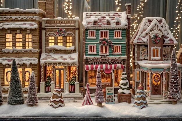 village de Noël d'araffe avec beaucoup de décorations et de lumières ai générative
