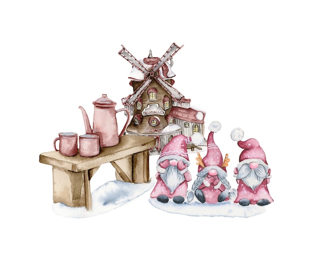 Village de Noël avec des gnomes