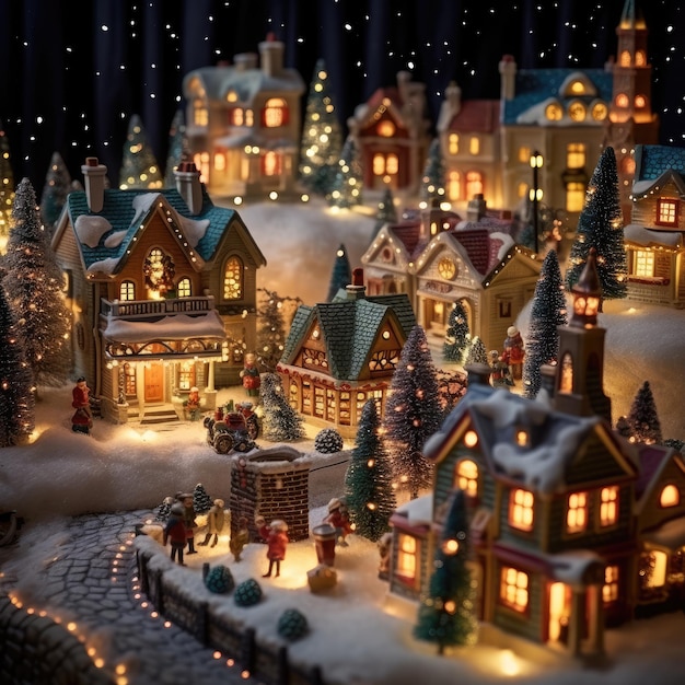 Village de Noël avec maisons miniatures et lumières scintillantes