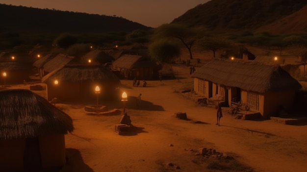 Photo un village la nuit avec une lumière dessus