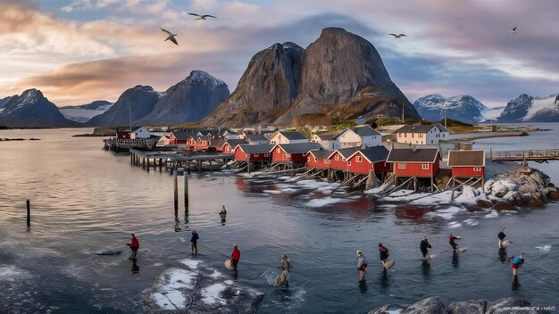 Photo le village de pêcheurs de hamnoy sur les îles lofoten, en norvège