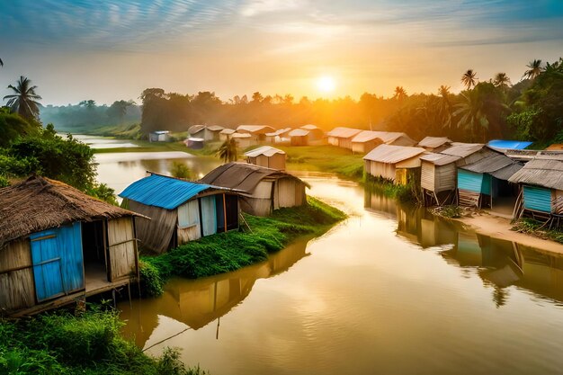 un village sur la rive de la rivière