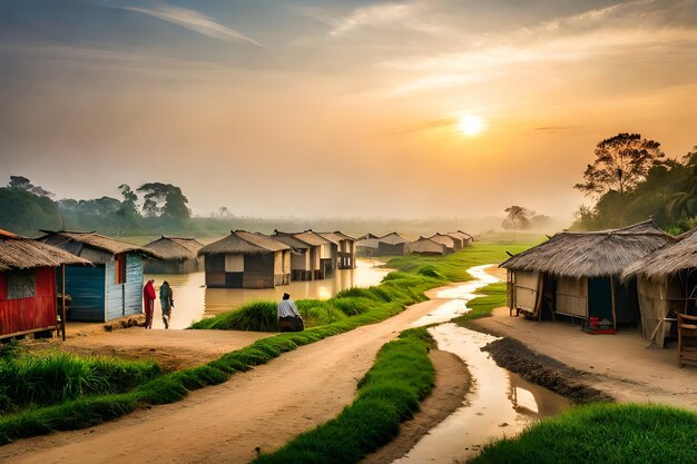 un village sur les rives d'une rivière