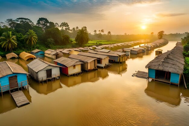 un village sur les rives d'une rivière