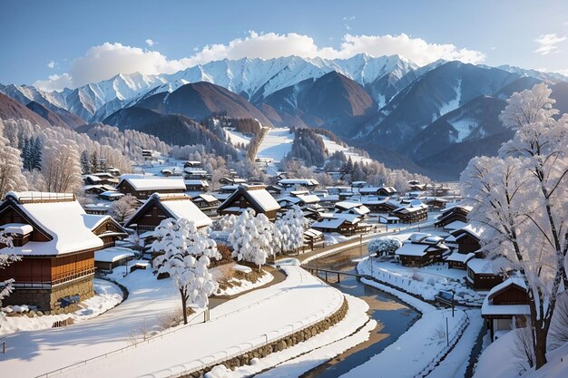 Le village de Shirakawago en hiver au Japon