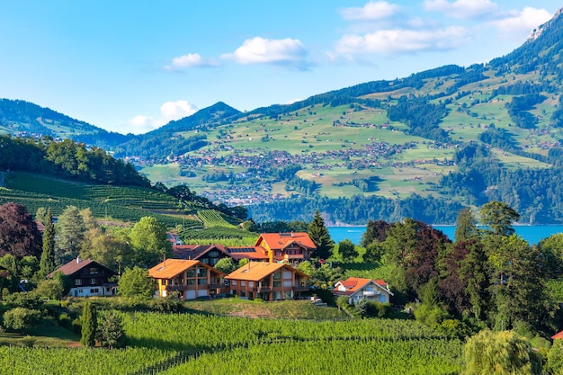 Village de Spiez sur la rive du lac de Thoune dans le canton suisse de Berne, Spiez, Suisse.