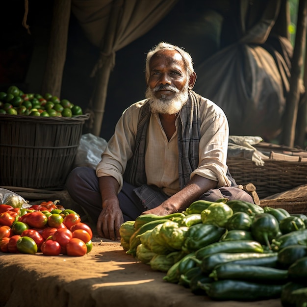 Des villageois bangladais vendant des légumes et du poisson photo photo