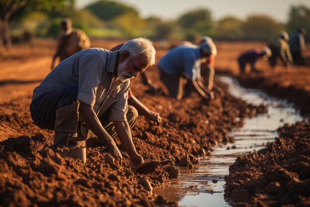 Photo les villageois qui pratiquent des activités agricoles traditionnelles