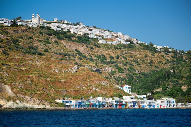 Villages de Klima et de plaka sur l'île de milos en grèce