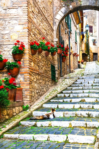 Villages médiévaux traditionnels d'Italie, vieilles rues pittoresques de Casperia, province de Rieti