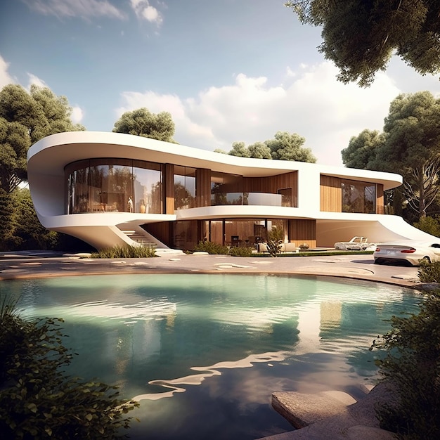 Photo villas d'architecture futuriste maison d'architecture étonnante image de maison d'architecture organique ai generated art