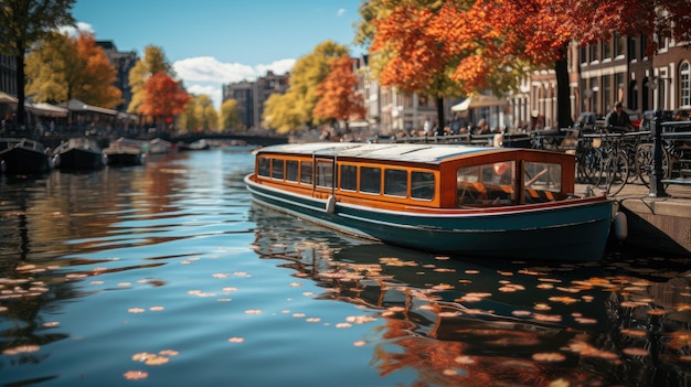 La ville d'amsterdam sur un canal avec des maisons sur la rivière