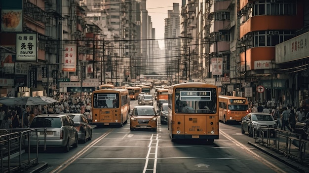 Une ville animée avec de grands immeubles et un trafic généré par l'IA