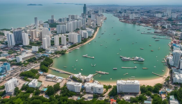 une ville avec beaucoup de bateaux sur l'eau et une ville en arrière-plan