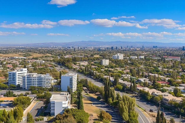 Photo une ville avec un ciel bleu et une ville en arrière-plan