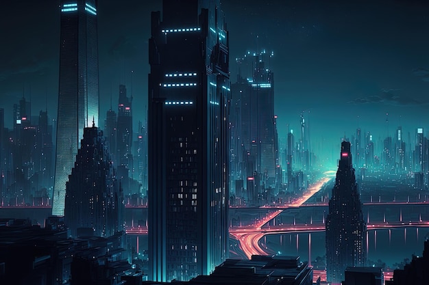 Une ville contemporaine la nuit