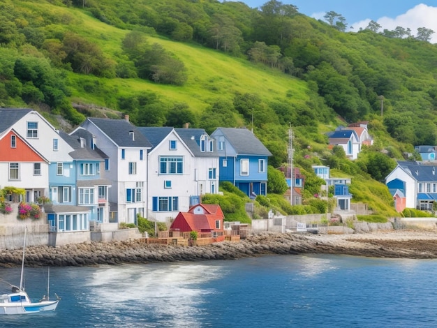 Une ville côtière avec des maisons pittoresques