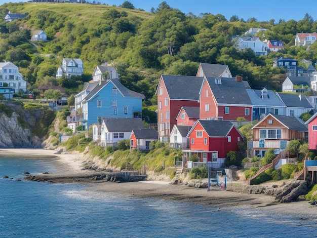 Une ville côtière avec des maisons pittoresques