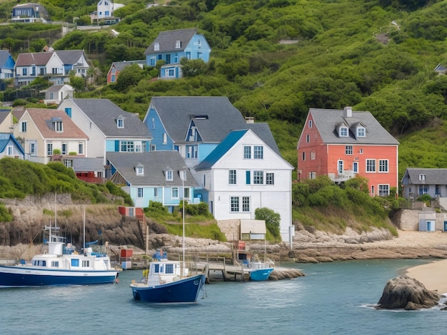 Une ville côtière avec des maisons pittoresques