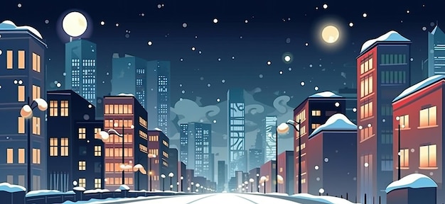 Ville couverte de neige 2d La ville est couverte d'une couverture de neige dessin animé illustration générative ai