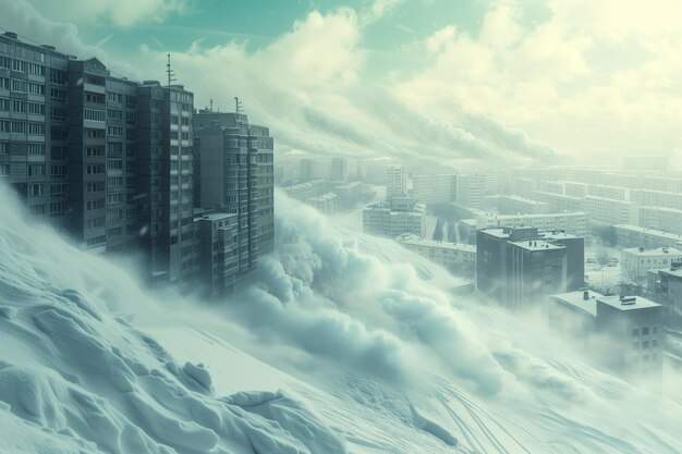 Ville couverte de neige Catastrophe naturelle