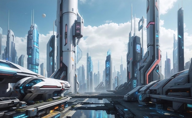 Une ville cyberpunk futuriste avec un paysage urbain futuriste