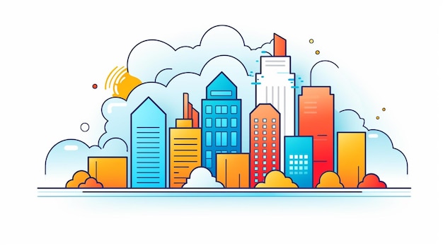 Une ville de dessin animé avec des gratte-ciel et des arbres au premier plan ai générative