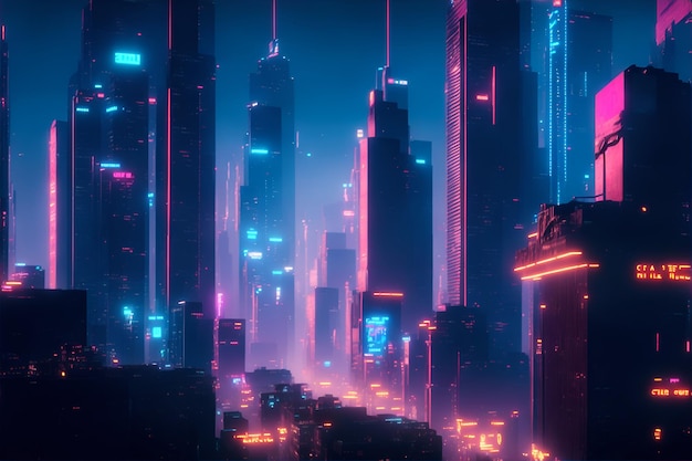 La ville du futur avec la lumière au néon