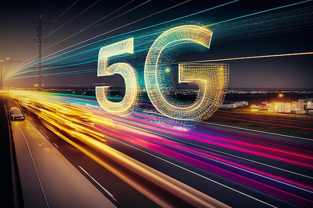 La ville du futur avec le symbole 5g généré par l'IA