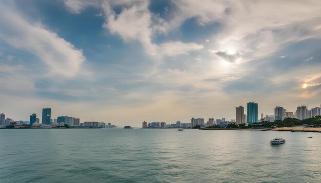 Photo une ville de l'eau avec la ville en arrière-plan