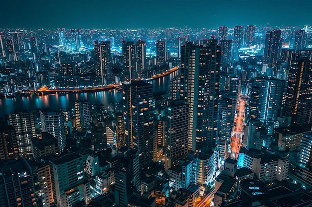 La ville éclairée de nuit vue d'en haut