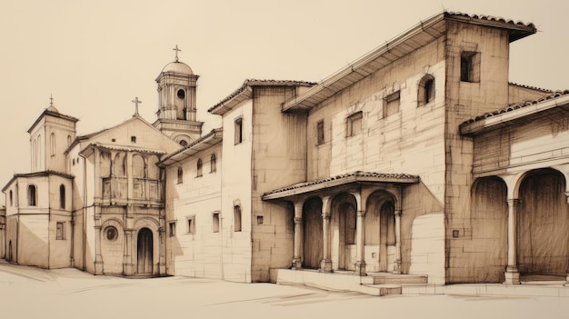 Photo la ville d'ecua, en espagne, une image au crayon minimaliste avec des détails architecturaux classiques