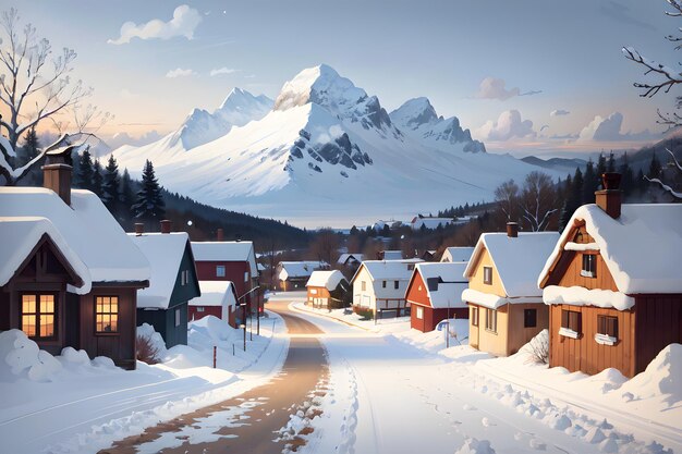 ville enneigée en hiver