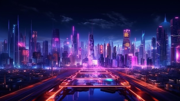 Une ville avec une enseigne au néon qui dit "cyberpunk" dessus