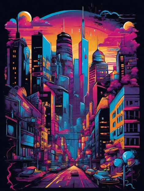 la ville est représentée dans une peinture colorée