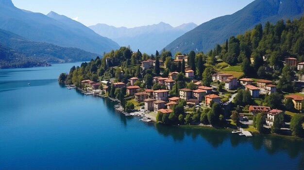 une ville est située sur une colline surplombant un lac