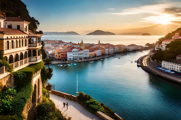 Une ville est une ville avec vue sur la mer et la ville.