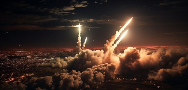 La ville a été bombardée de missiles.