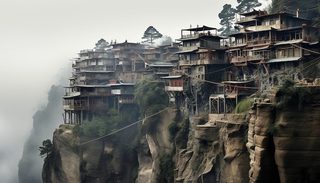 Photo une ville sur une falaise avec des maisons inclinées où les chinois vivent paisiblement et pratiquent la photo de piste