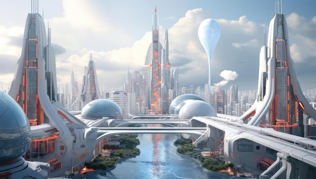 Une ville futuriste abstraite avec des éléments lumineux