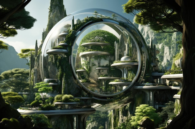 Une ville futuriste au milieu d'une forêt AI générative